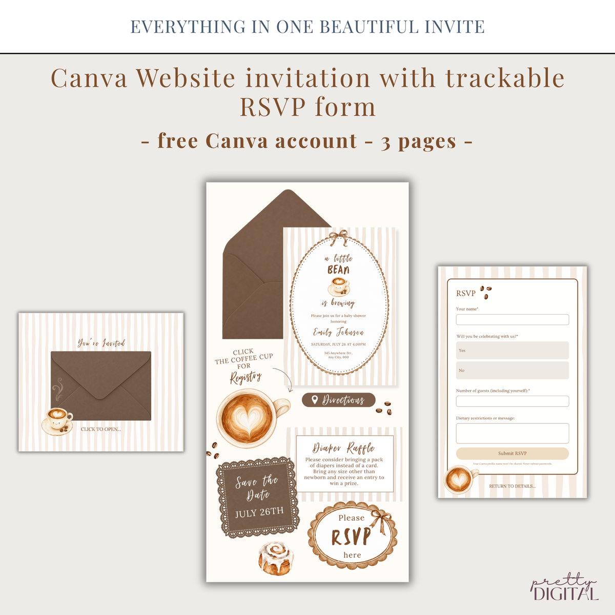 Little Bean coffee baby shower digital invitation with RSVP – preview 2