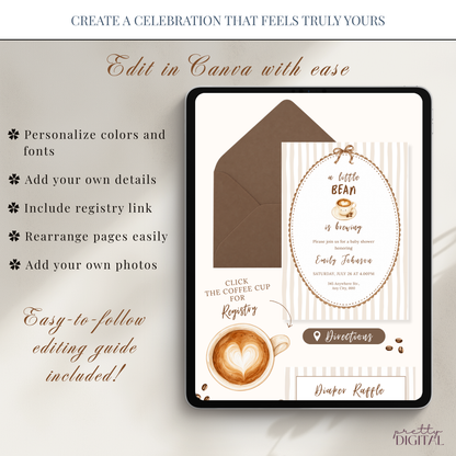 Little Bean coffee baby shower digital invitation with RSVP – preview 3
