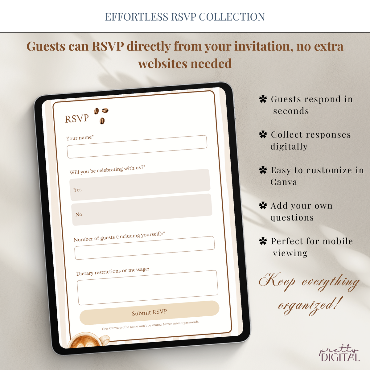 Little Bean coffee baby shower digital invitation with RSVP – preview 4