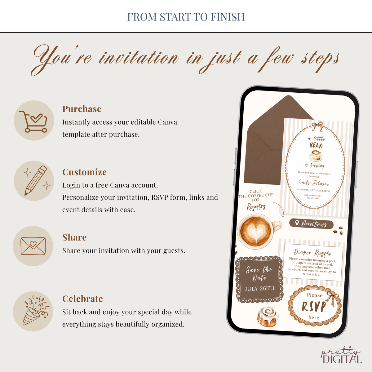 Little Bean coffee baby shower digital invitation with RSVP – preview 6