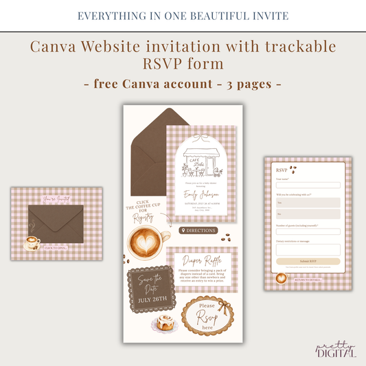 Café Bébé pink coffee baby shower digital invitation with RSVP – preview 2