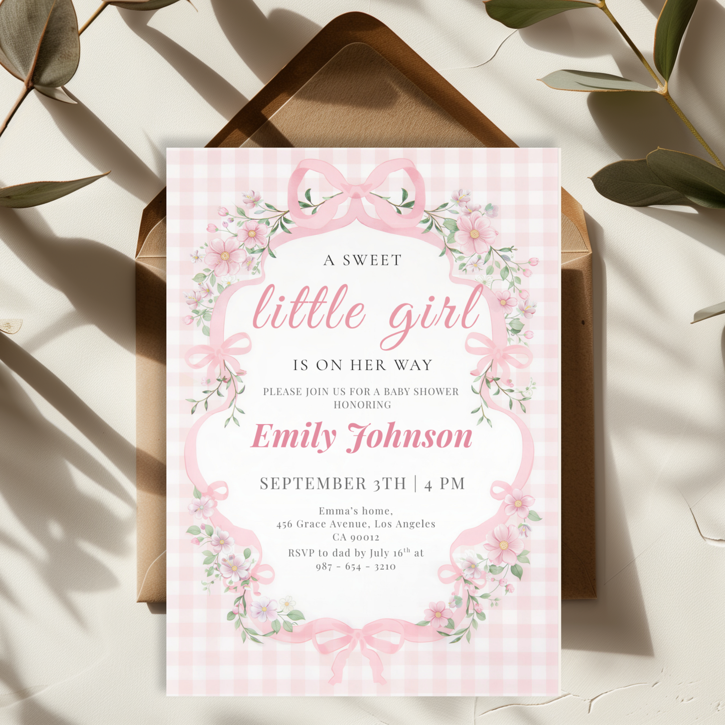 A Sweet Little Girl Is on Her Way — Baby Shower Invitation Template by Pretty Digital — view 10
