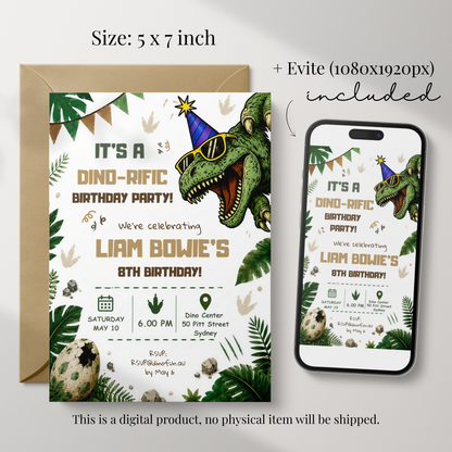 Three-Rex on the Loose — Dinosaur 3rd Birthday Invitation Template by Pretty Digital — view 2