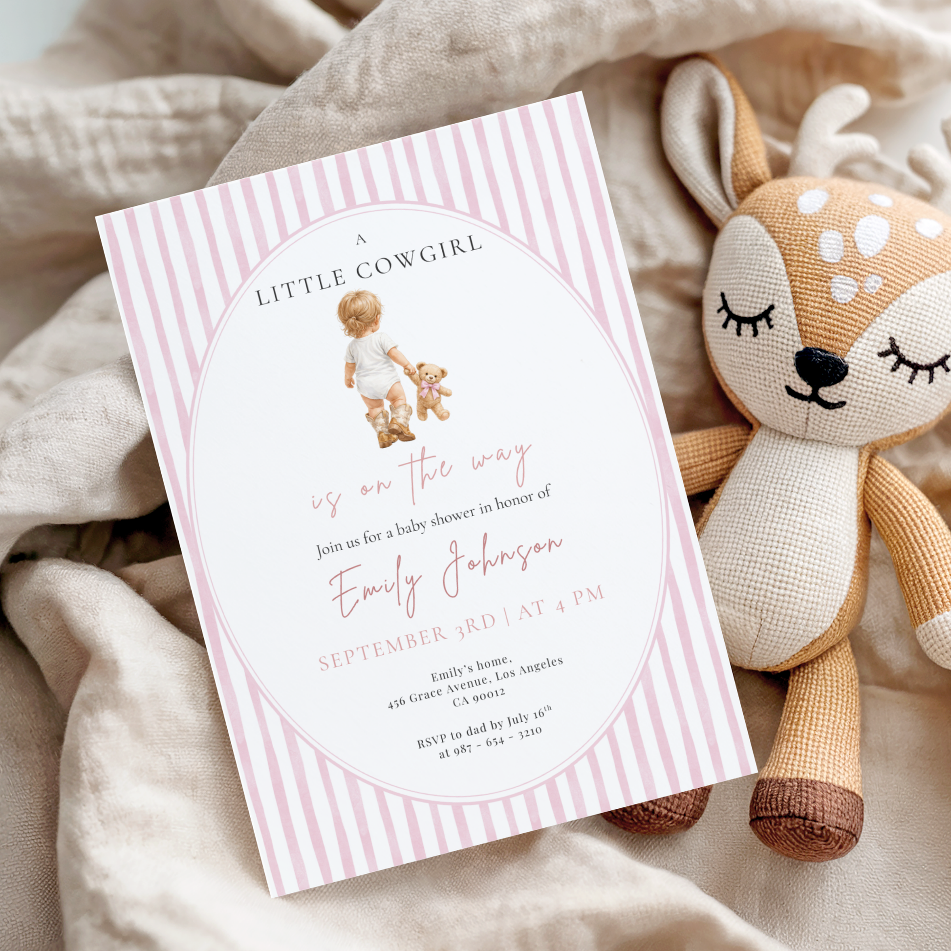 A Little Cowgirl on the Way — Baby Girl Shower Invitation Template by Pretty Digital — view 3