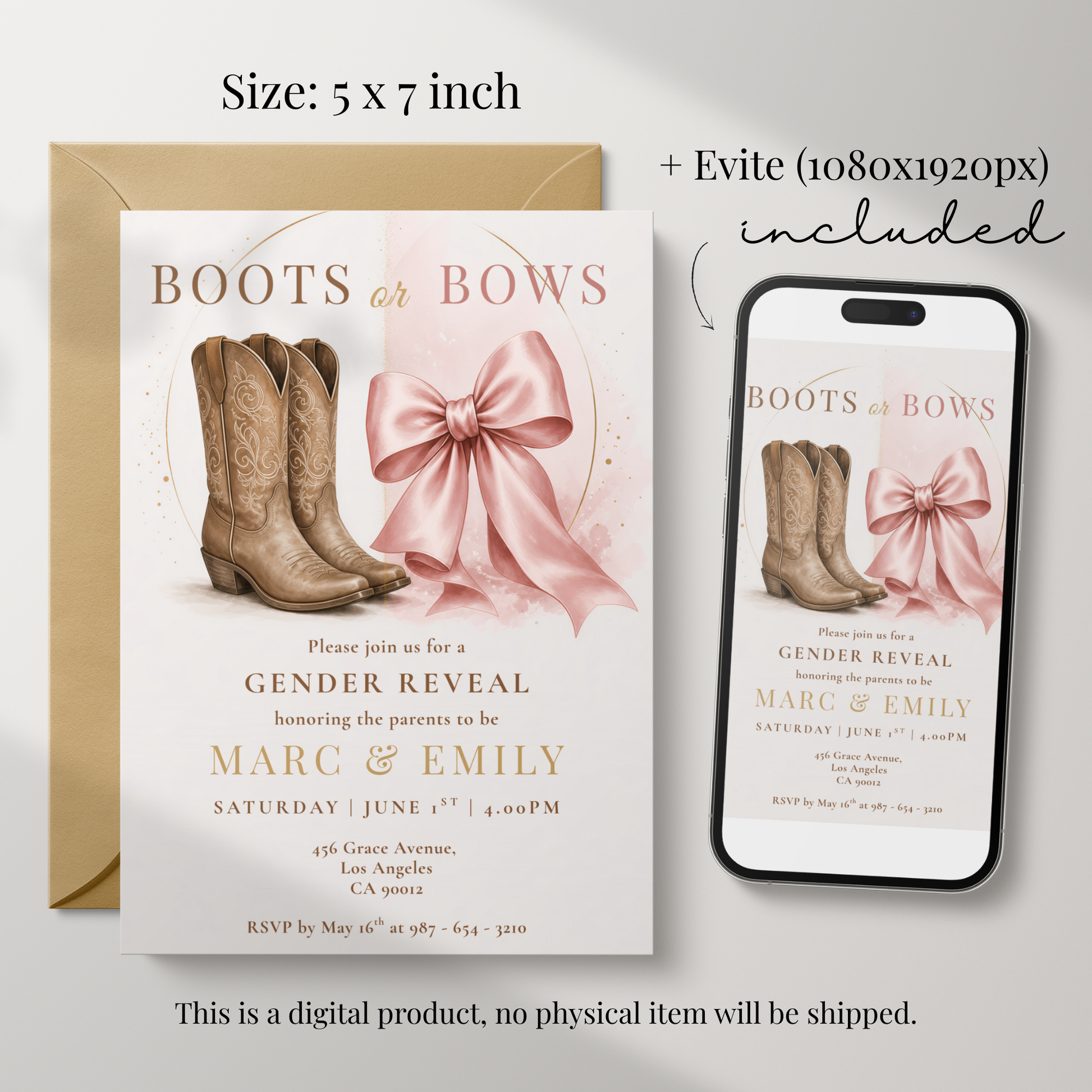 Boots or Bows — Western Gender Reveal Invitation Template by Pretty Digital — view 2