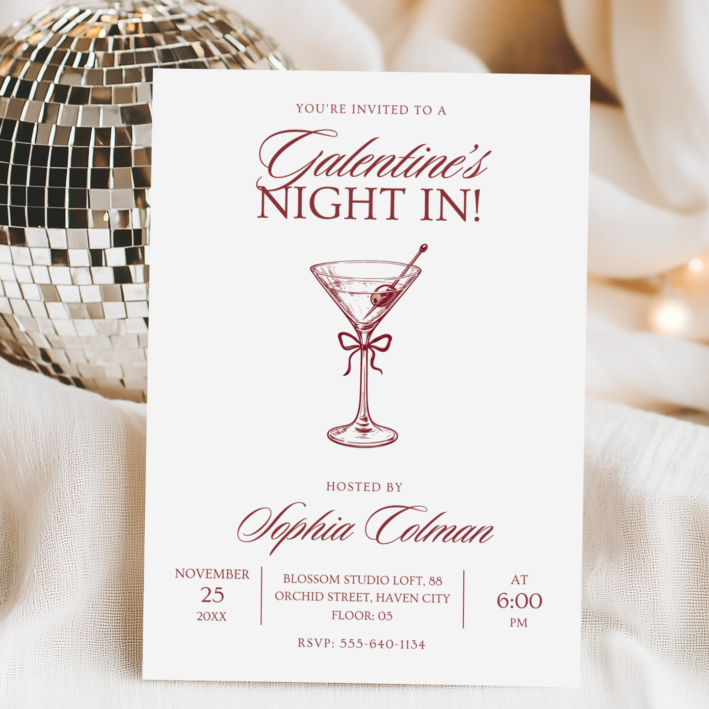 Galentine's Night In — Modern Galentine's Day Invitation by Pretty Digital — printable digital download