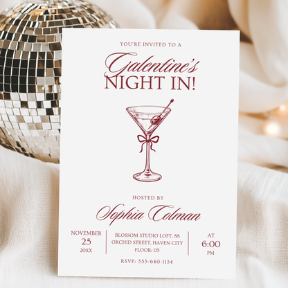Galentine's Night In — Modern Galentine's Day Invitation by Pretty Digital — printable digital download