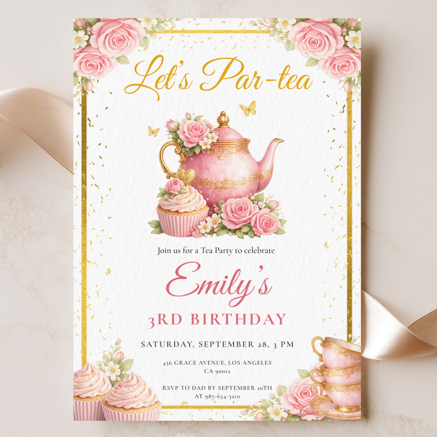 Let's Par-Tea (Kids) — Tea Party Birthday Invitation Template by Pretty Digital — printable digital download