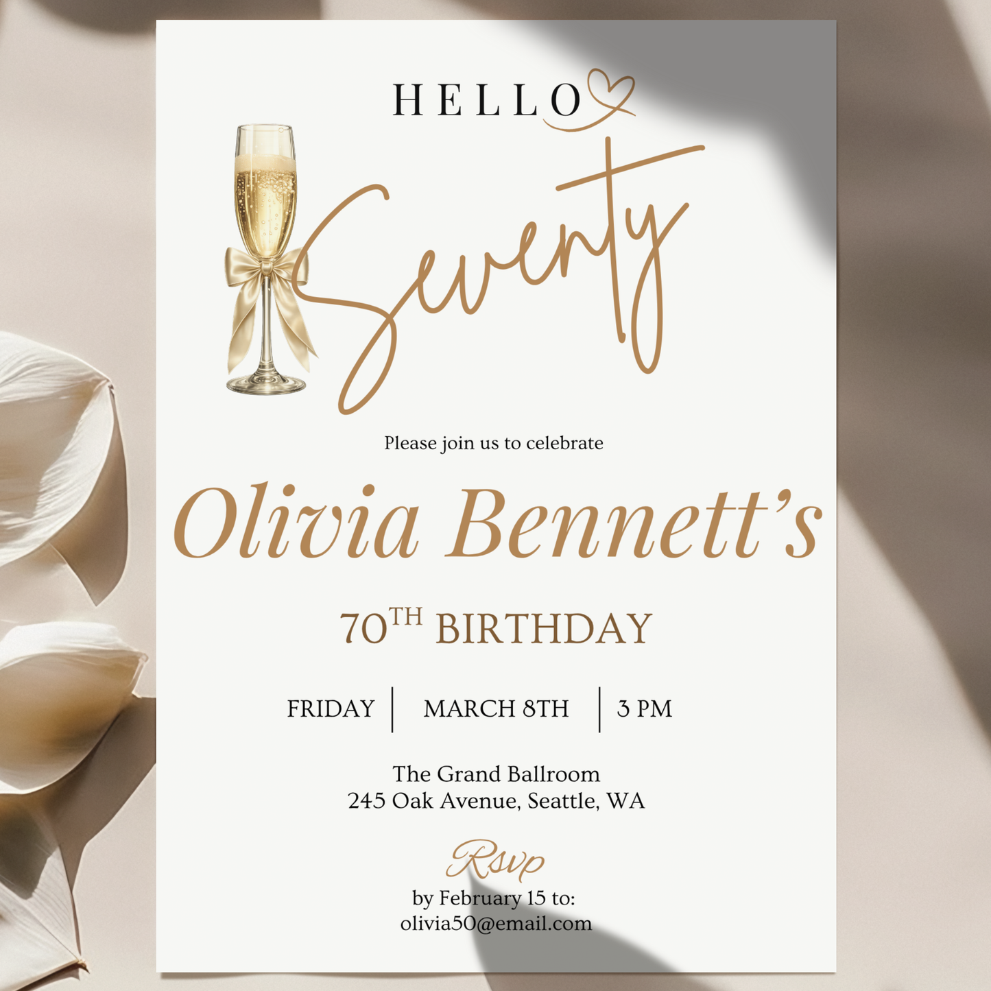 Hello Seventy — 70th Birthday Invitation Template by Pretty Digital — printable digital download