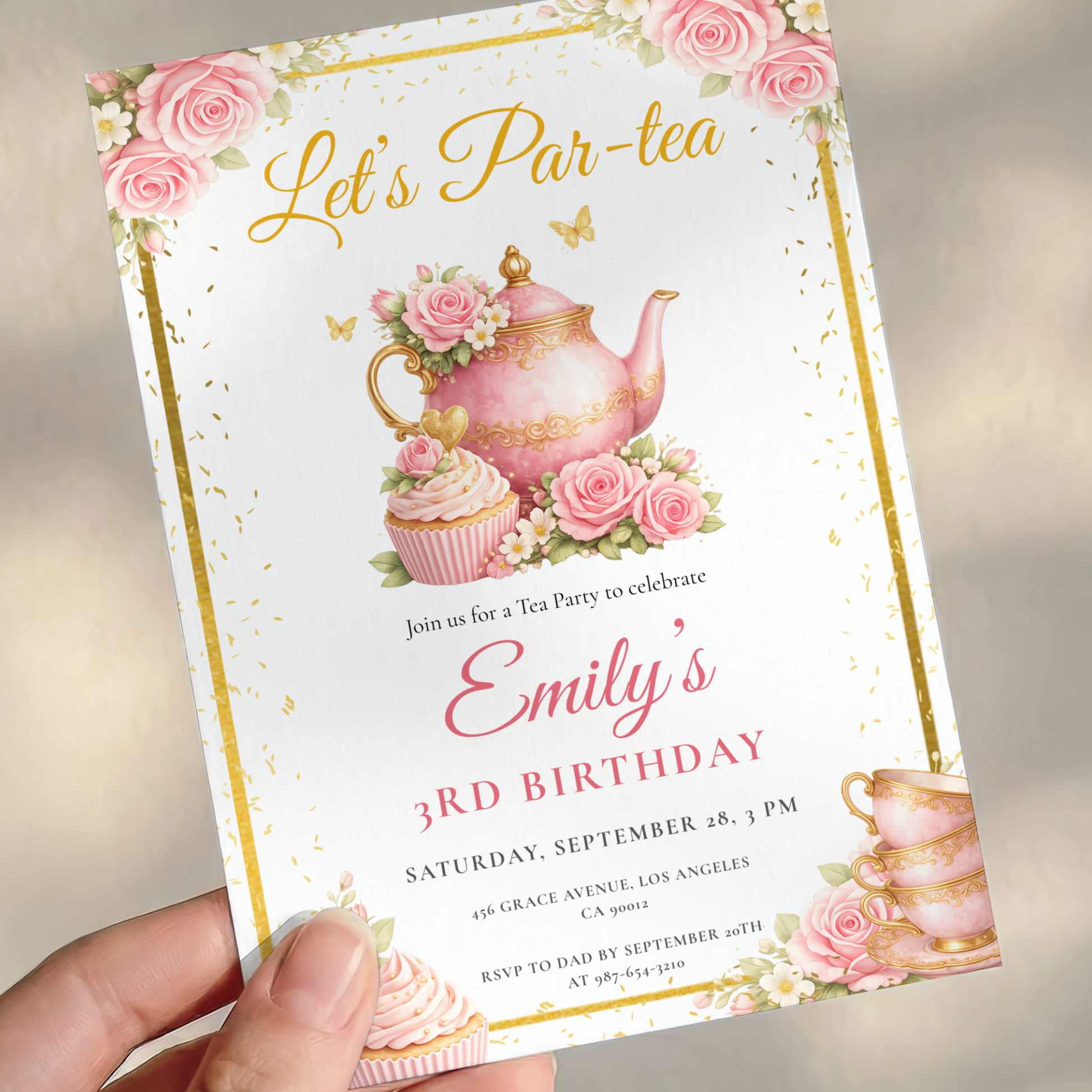 Let's Par-Tea (Kids) — Tea Party Birthday Invitation Template by Pretty Digital — view 9