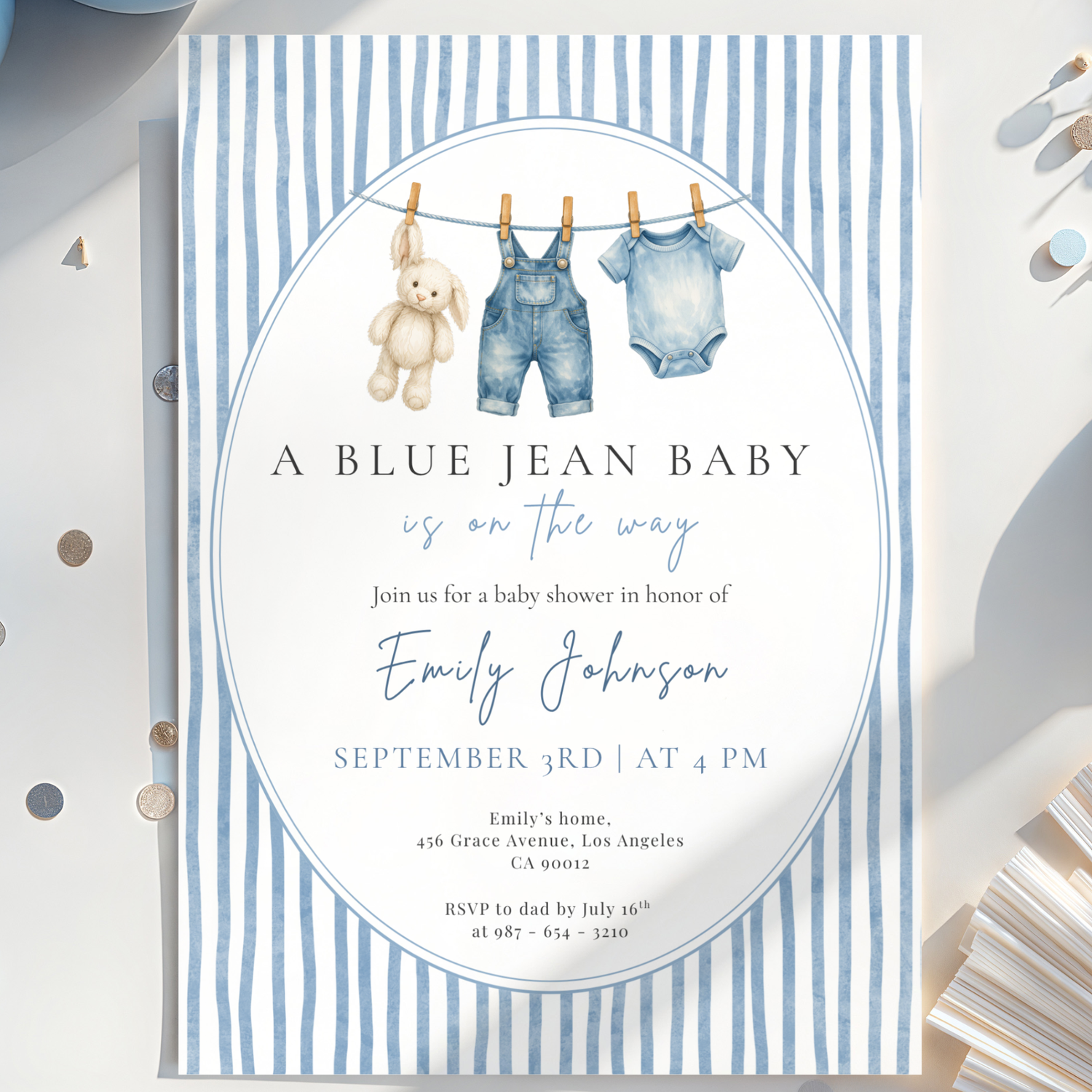A Blue Jean Baby — Western Baby Shower Invitation Template by Pretty Digital — printable digital download