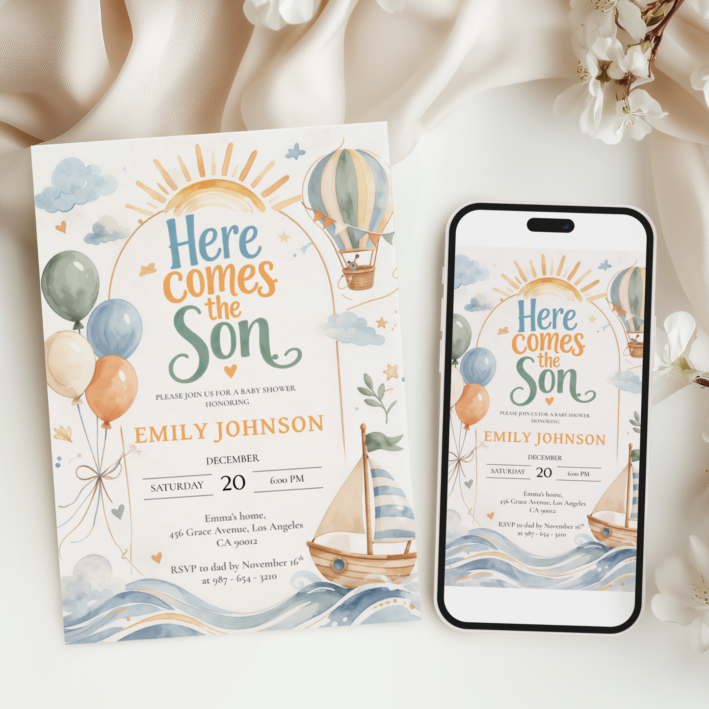 Here Comes the Son — Baby Shower Invitation Template by Pretty Digital — view 6