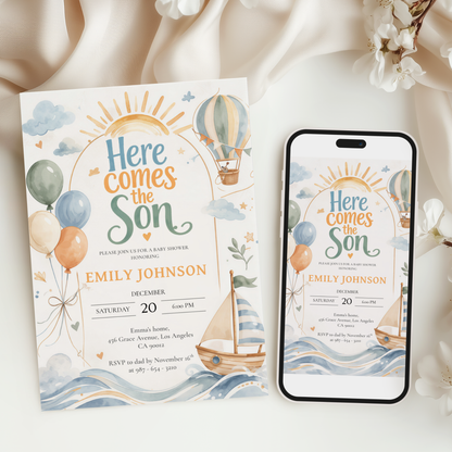 Here Comes the Son — Baby Shower Invitation Template by Pretty Digital — view 6