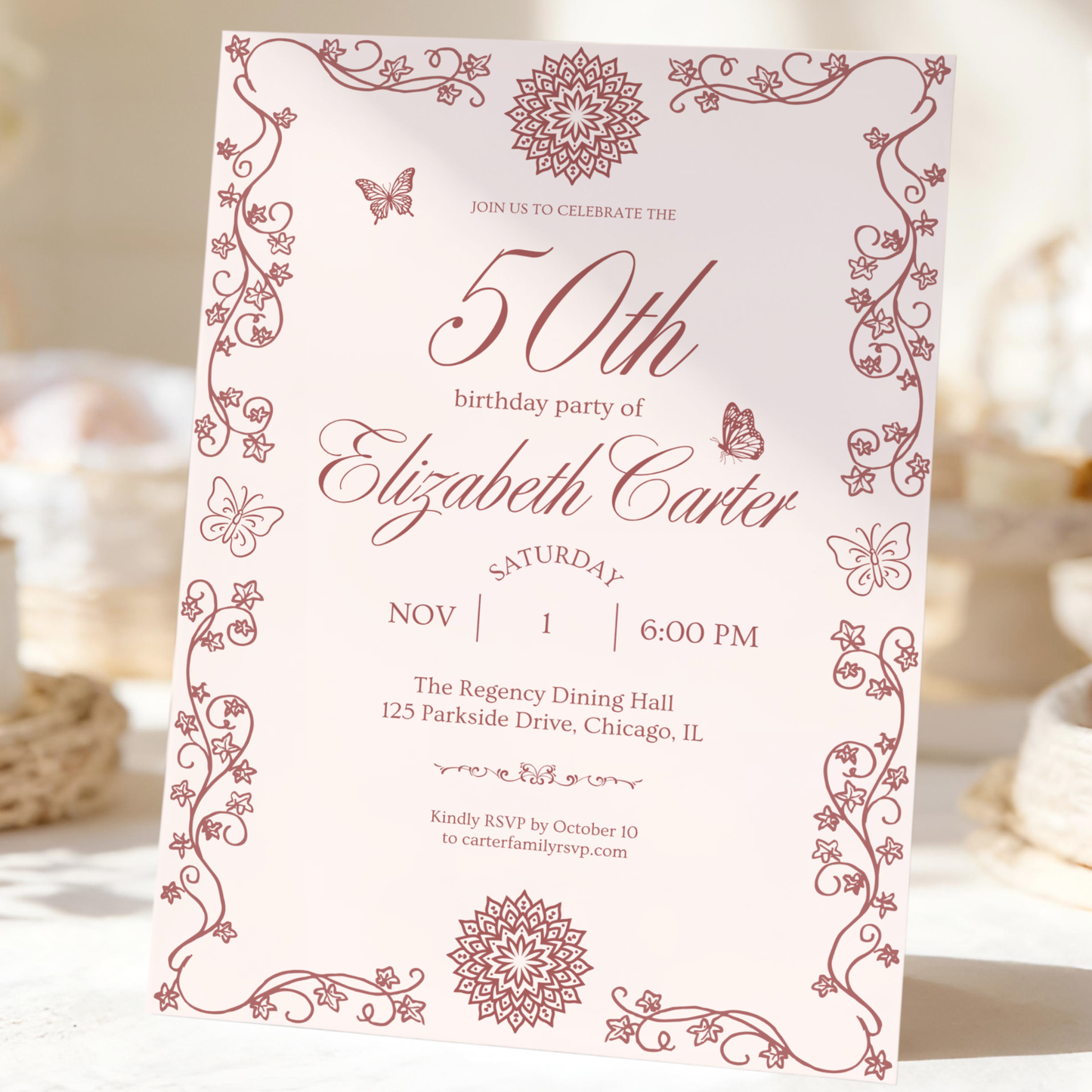 Pink invitation template by Pretty Digital — printable digital download