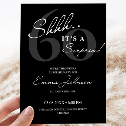 Shhh… It's a Surprise — 60th Surprise Party Invitation Template by Pretty Digital — printable digital download