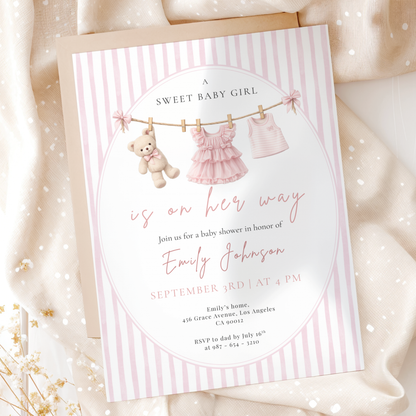 A Sweet Baby Girl — Fall Baby Shower Invitation Template by Pretty Digital — printable digital download