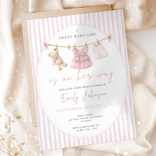 A Sweet Baby Girl — Fall Baby Shower Invitation Template by Pretty Digital — printable digital download