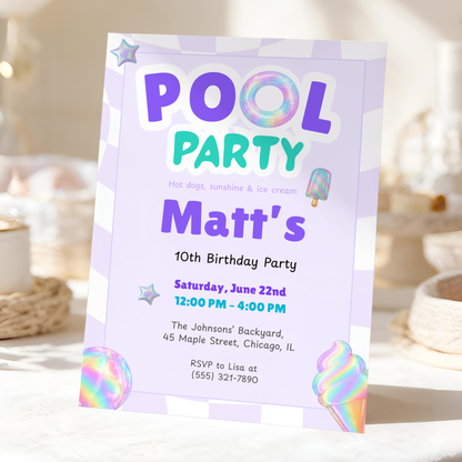 Hot Dogs, Sunshine & Ice Cream — Pool Party Invitation Template by Pretty Digital — view 5