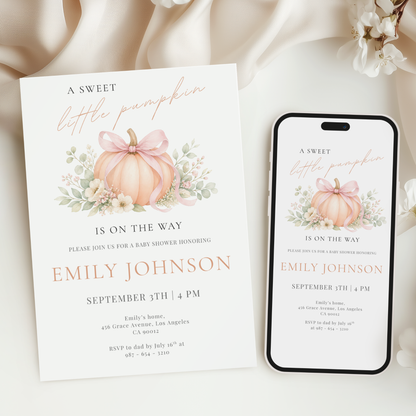 A Sweet Little Pumpkin — Fall Baby Shower Invitation Template by Pretty Digital — view 6