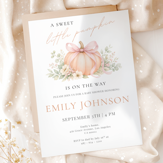 A Sweet Little Pumpkin — Fall Baby Shower Invitation Template by Pretty Digital — printable digital download