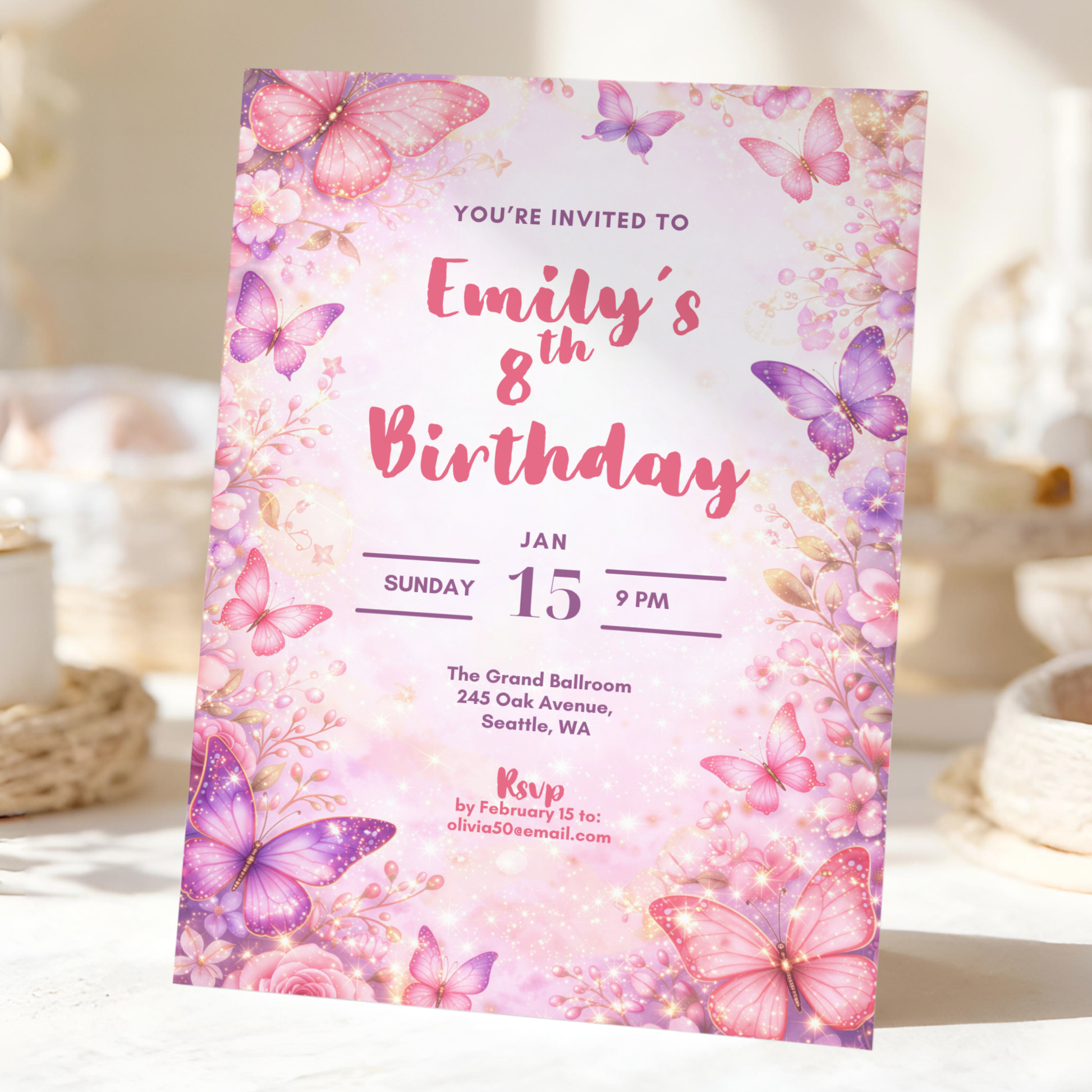 Floral invitation template by Pretty Digital — printable digital download
