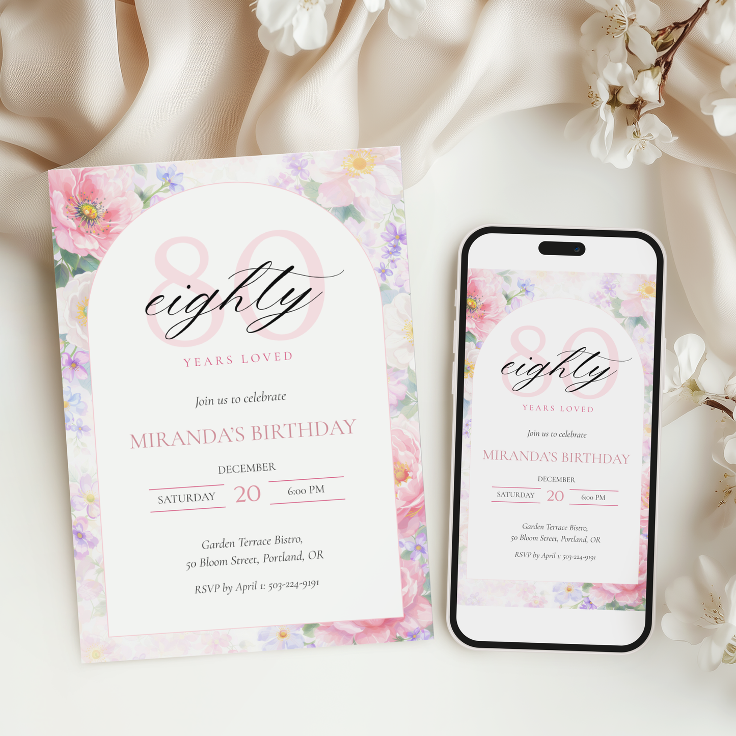 Eighty Years Loved — 80th Birthday Celebration Invitation Template by Pretty Digital — view 6