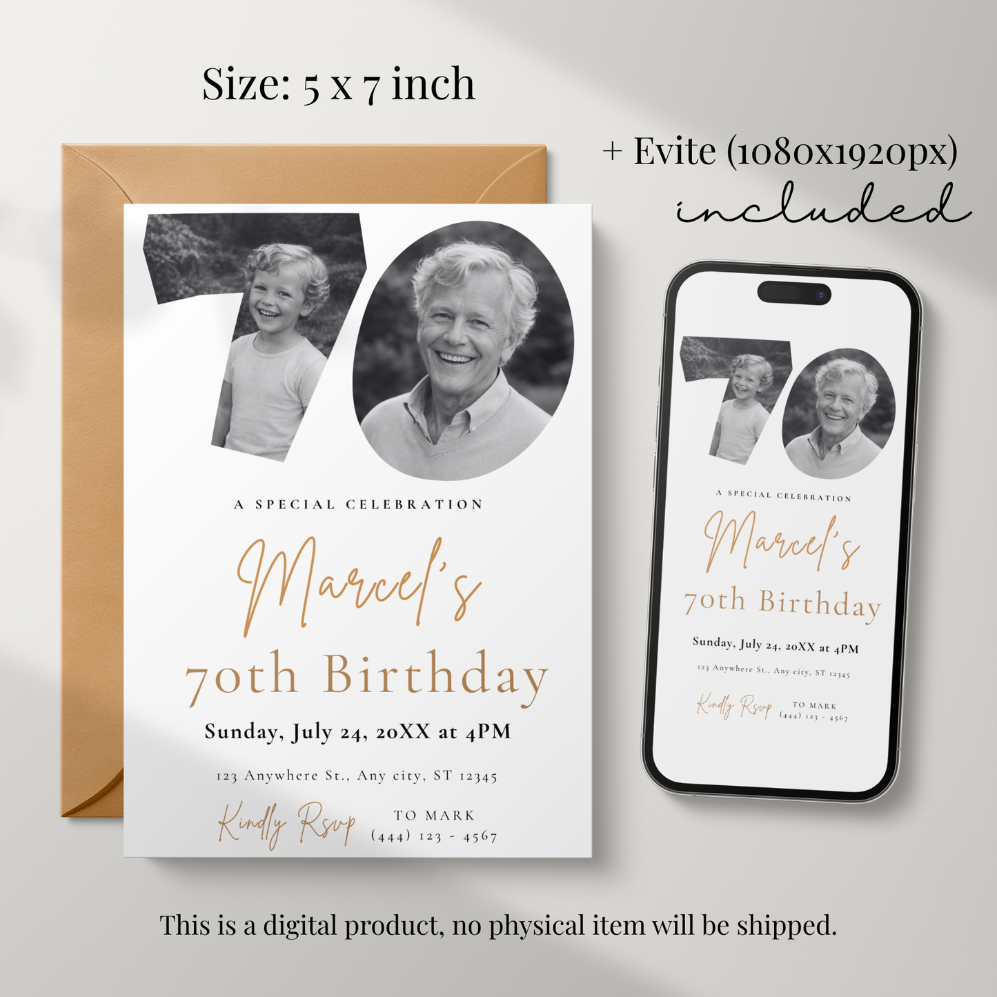 Classic 70th Birthday Invitation by Pretty Digital — view 2