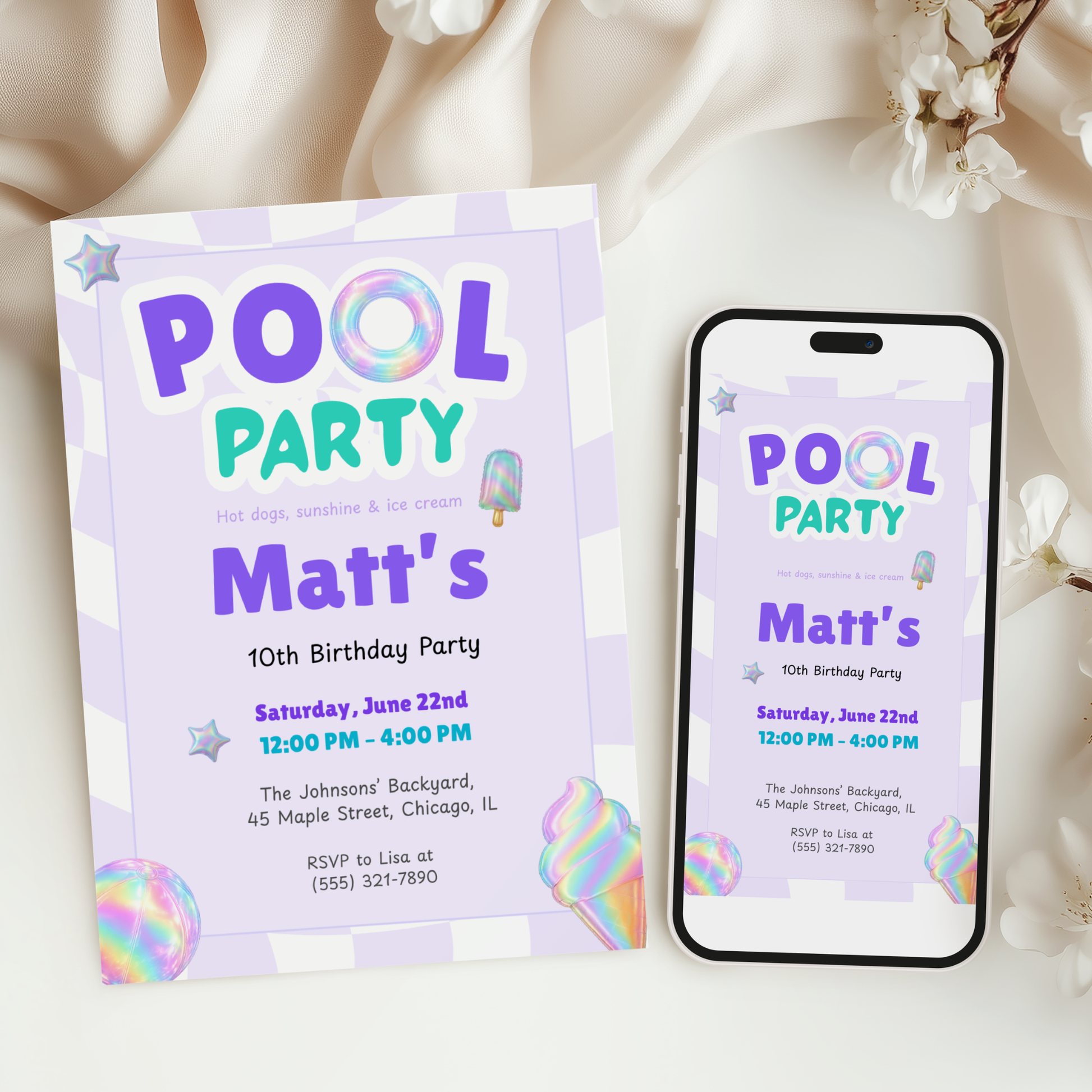 Hot Dogs, Sunshine & Ice Cream — Pool Party Invitation Template by Pretty Digital — view 6