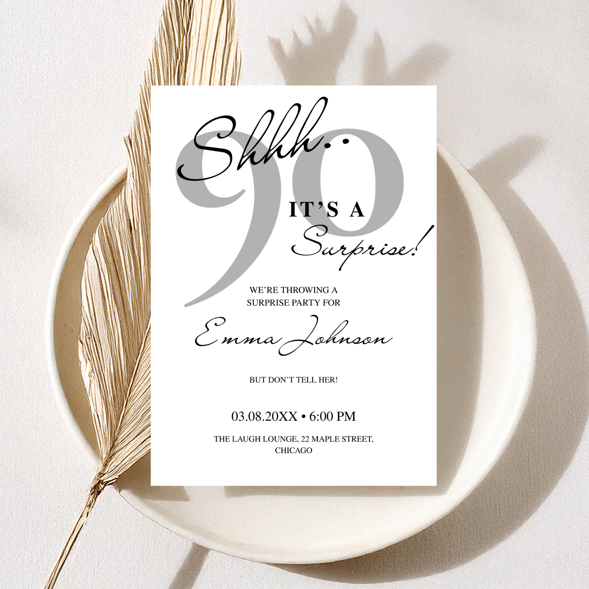 Shhh… It's a Surprise — 90th Surprise Party Invitation Template by Pretty Digital — view 5