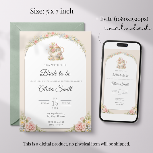 Tea With the Bride-to-Be — Bridal Shower Invitation Template by Pretty Digital — view 2