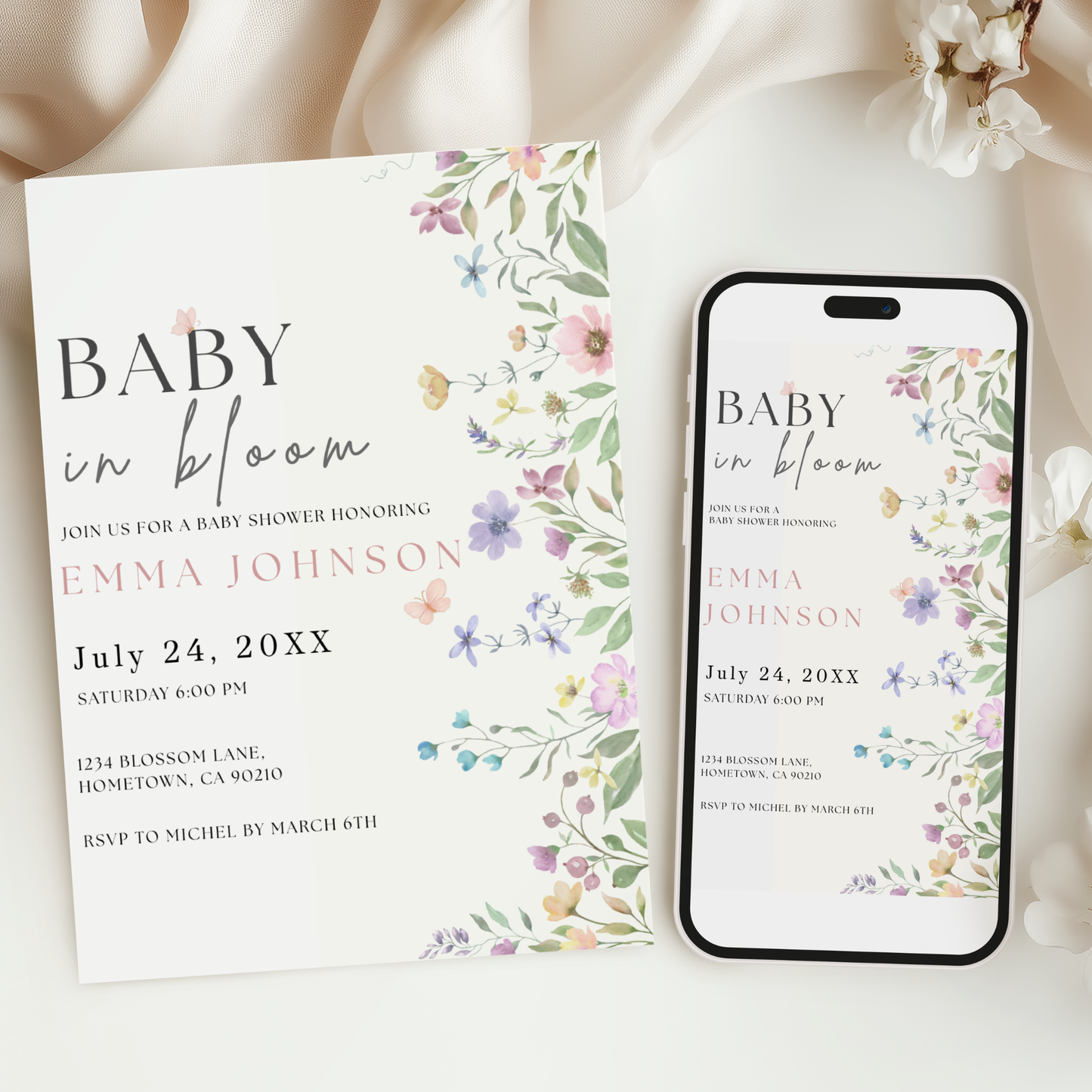Baby Bloom — Floral Baby Shower Invitation Template by Pretty Digital — view 6