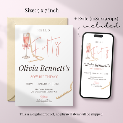 Hello Fifty — 50th Birthday Invitation for Women by Pretty Digital — view 2