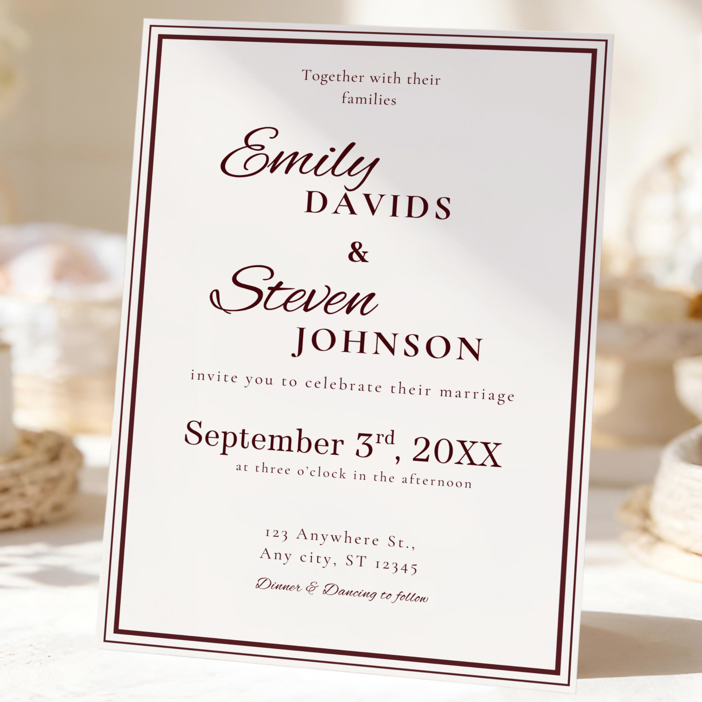 Gold-Trim invitation template by Pretty Digital — printable digital download