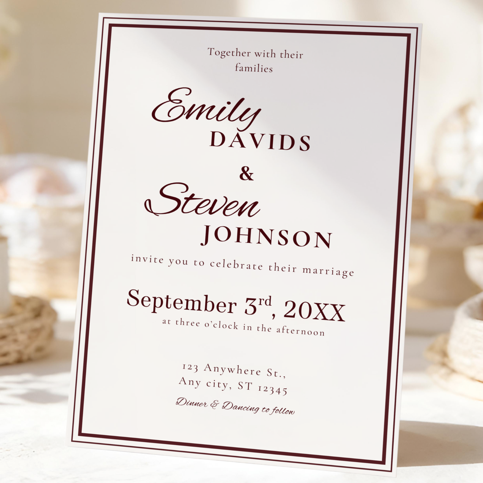 Gold-Trim invitation template by Pretty Digital — printable digital download