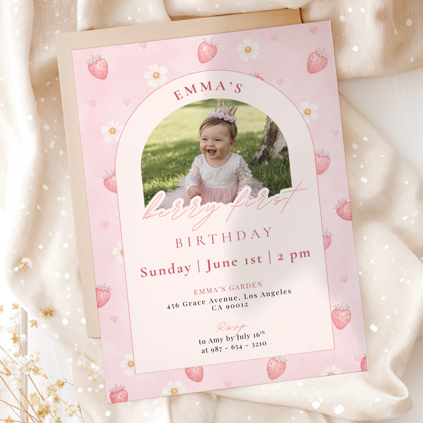 Pastel 1st Birthday Invitation for Girls by Pretty Digital — view 5