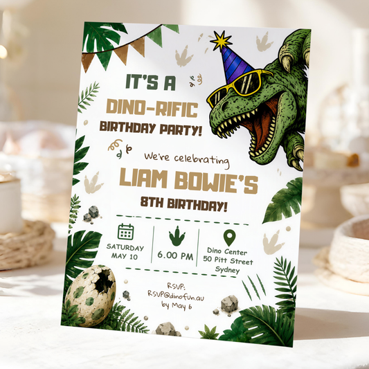 Three-Rex on the Loose — Dinosaur 3rd Birthday Invitation Template by Pretty Digital — printable digital download