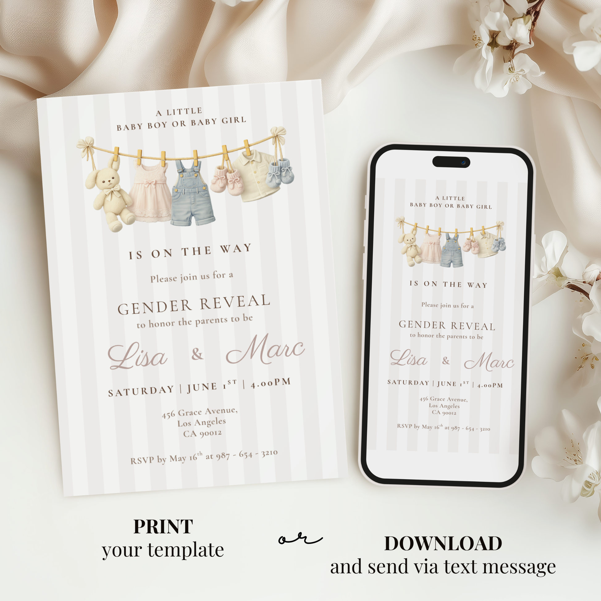 Baby Boy or Baby Girl — Gender Reveal Invitation Template by Pretty Digital — view 6