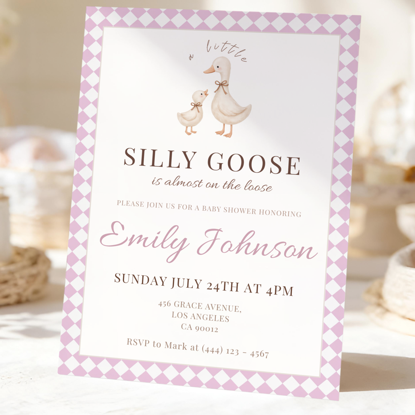 Silly Goose — Baby Shower Invitation Template by Pretty Digital — printable digital download