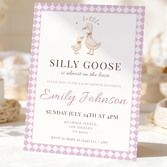 Silly Goose — Baby Shower Invitation Template by Pretty Digital — printable digital download