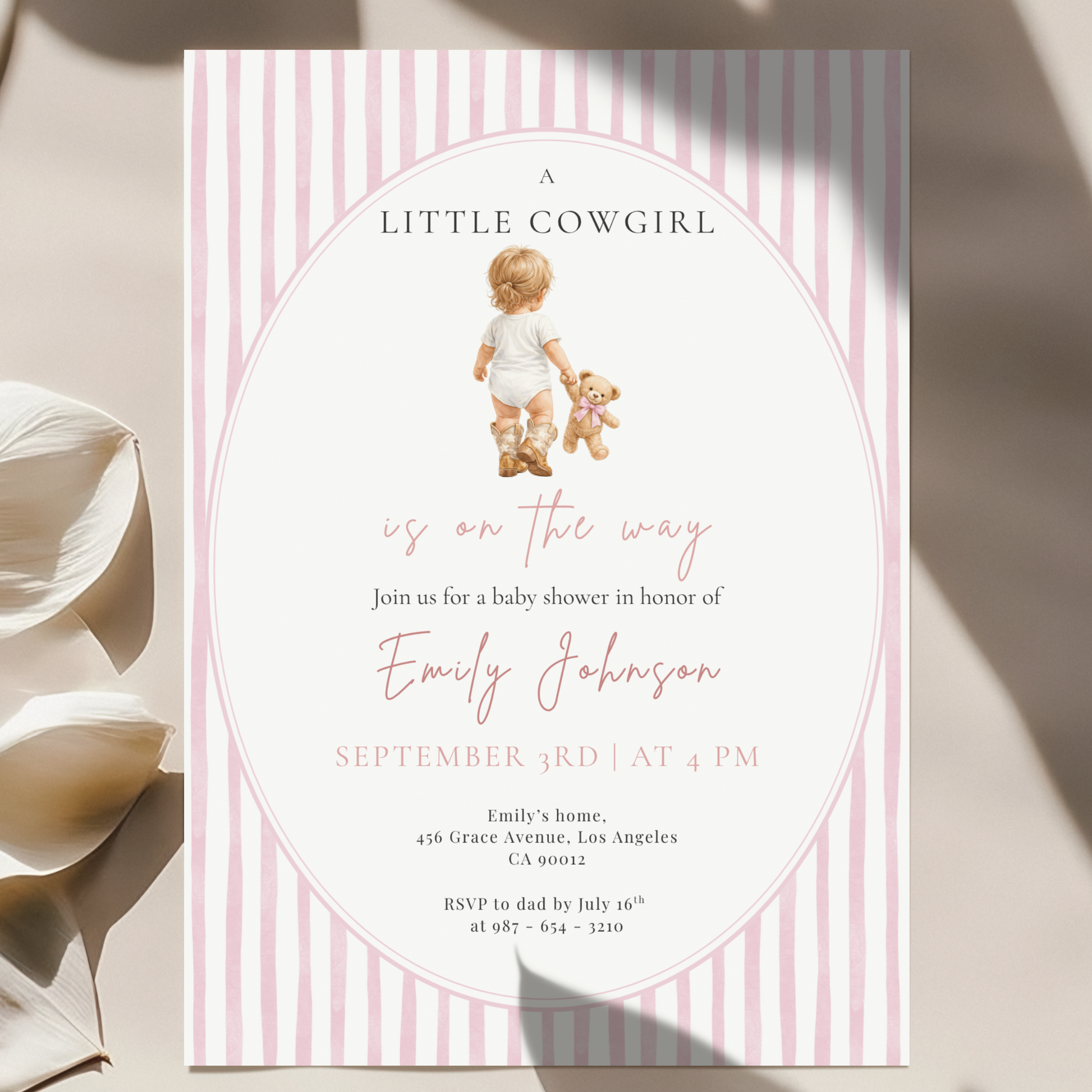 A Little Cowgirl on the Way — Baby Girl Shower Invitation Template by Pretty Digital — printable digital download