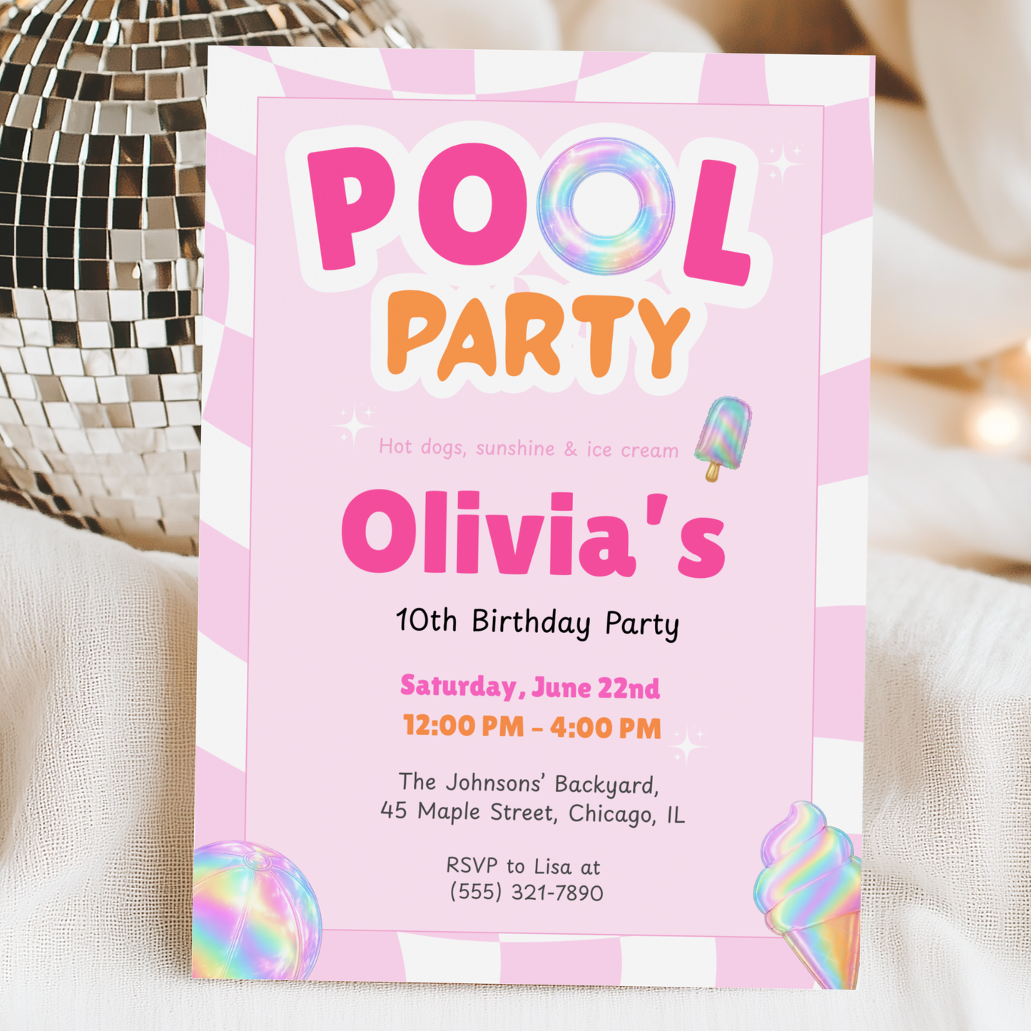 Pool Party — Sunshine & Splash Birthday Invitation Template by Pretty Digital — printable digital download