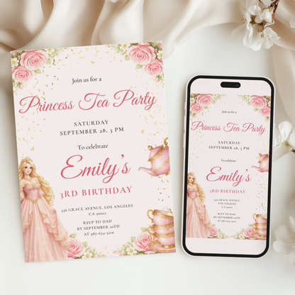 Pastel Princess Tea Party Invitation by Pretty Digital — view 6