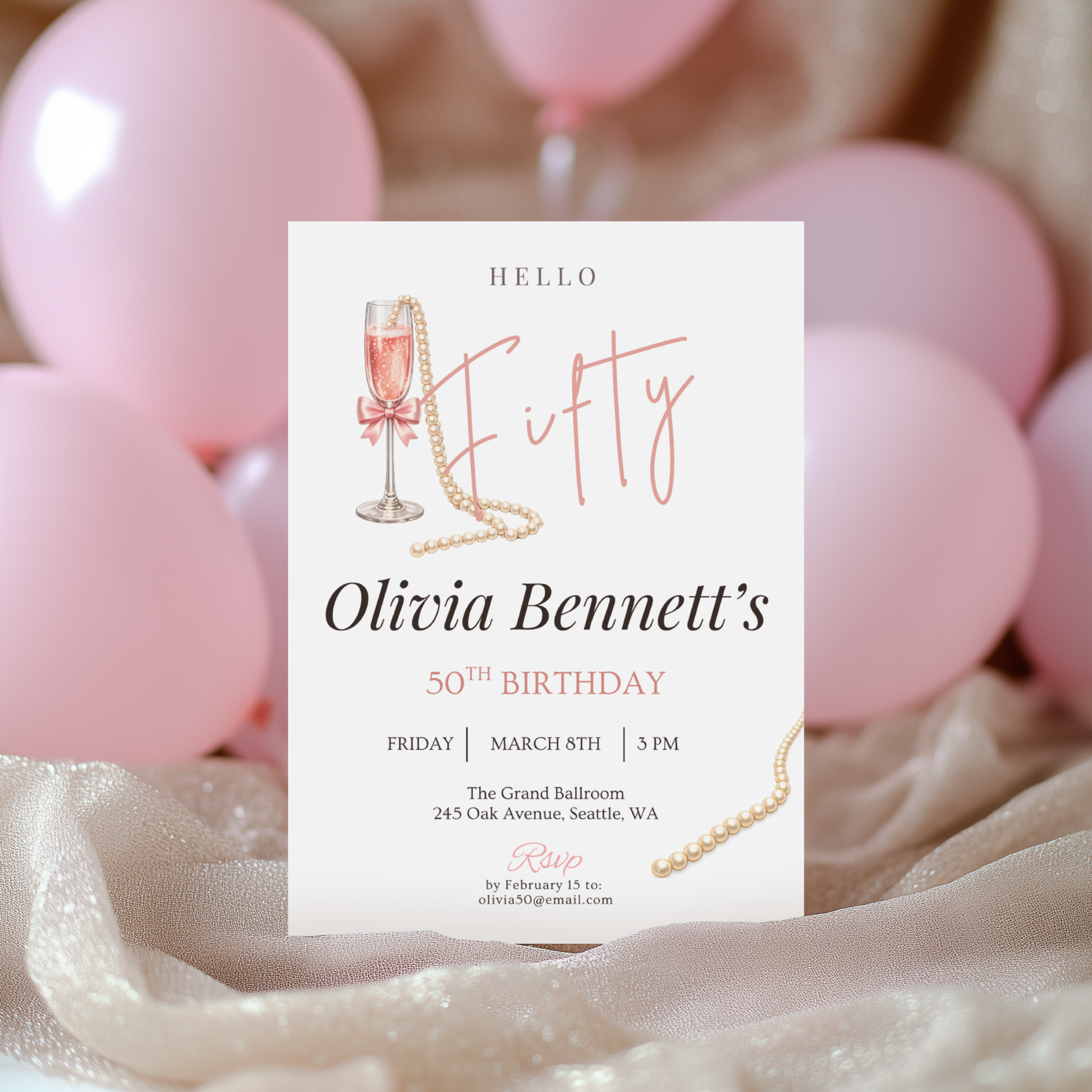 Hello Fifty — 50th Birthday Invitation for Women by Pretty Digital — view 10