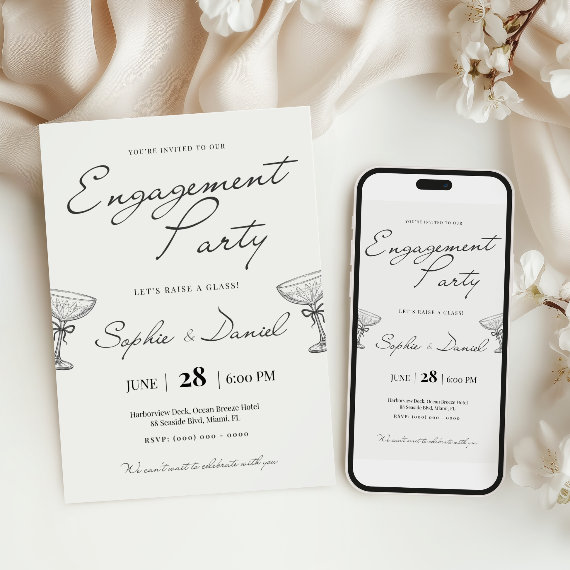Let's Raise a Glass — Engagement Party Invitation Template by Pretty Digital — view 5