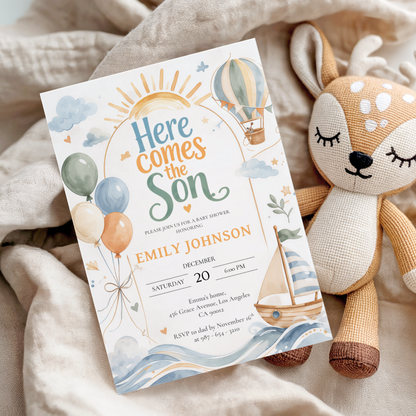Here Comes the Son — Baby Shower Invitation Template by Pretty Digital — view 3