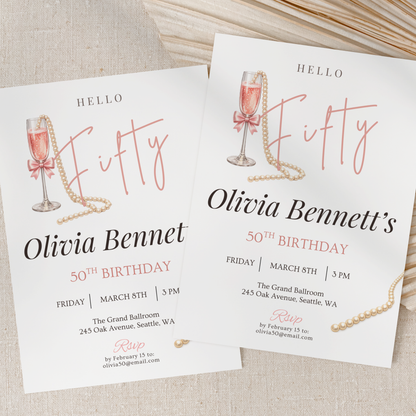 Hello Fifty — 50th Birthday Invitation for Women by Pretty Digital — view 3