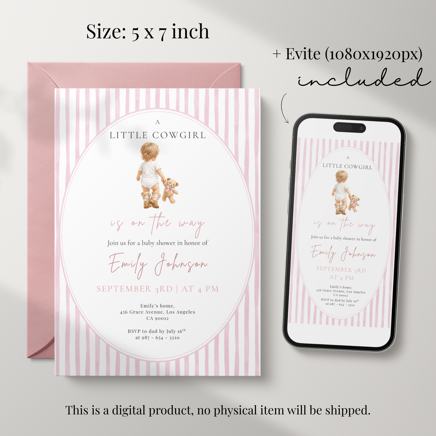 A Little Cowgirl on the Way — Baby Girl Shower Invitation Template by Pretty Digital — view 2