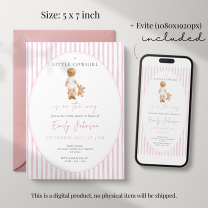 A Little Cowgirl on the Way — Baby Girl Shower Invitation Template by Pretty Digital — view 2