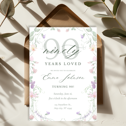 Ninety Years Loved — 90th Birthday Invitation Template by Pretty Digital — view 3