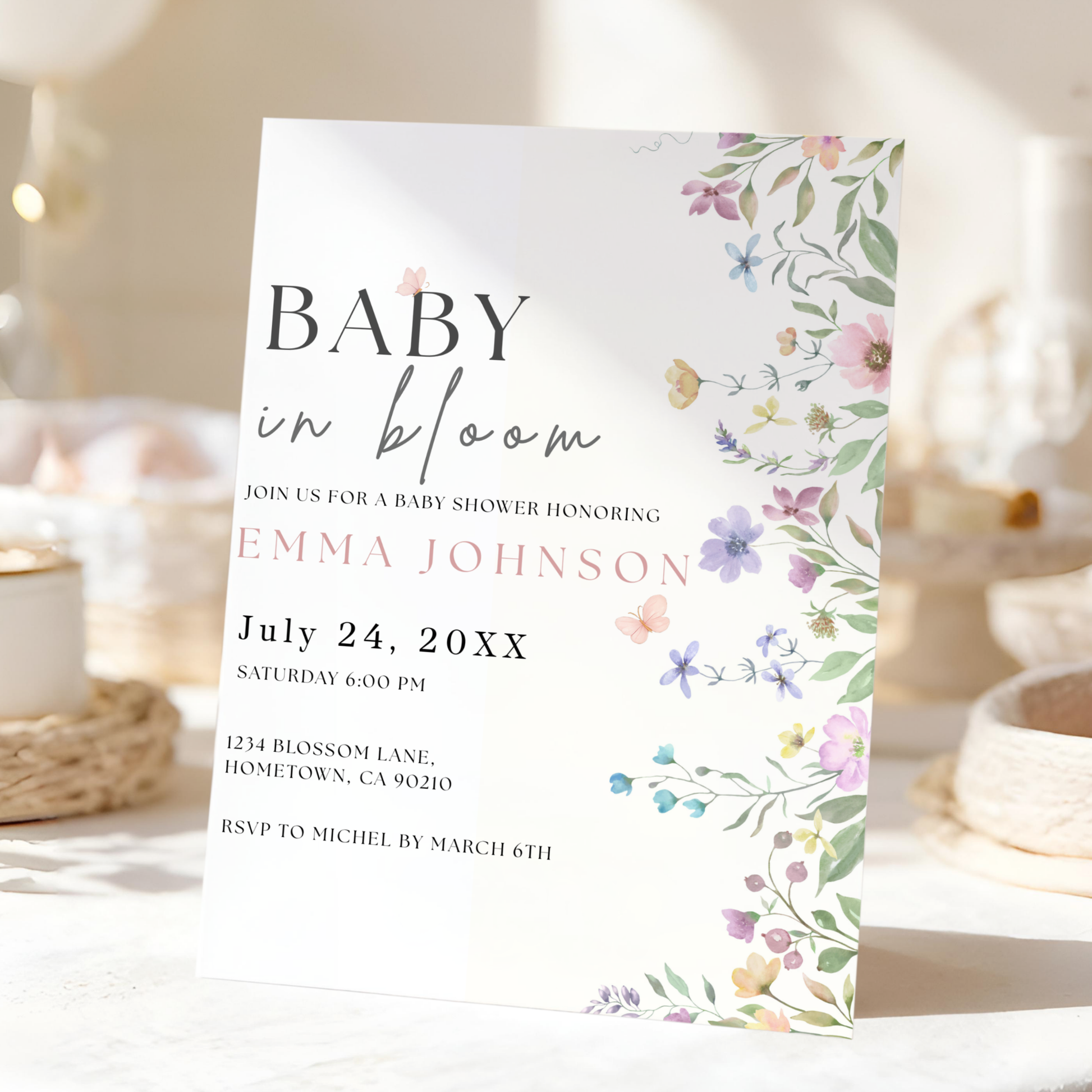 Baby Bloom — Floral Baby Shower Invitation Template by Pretty Digital — view 3
